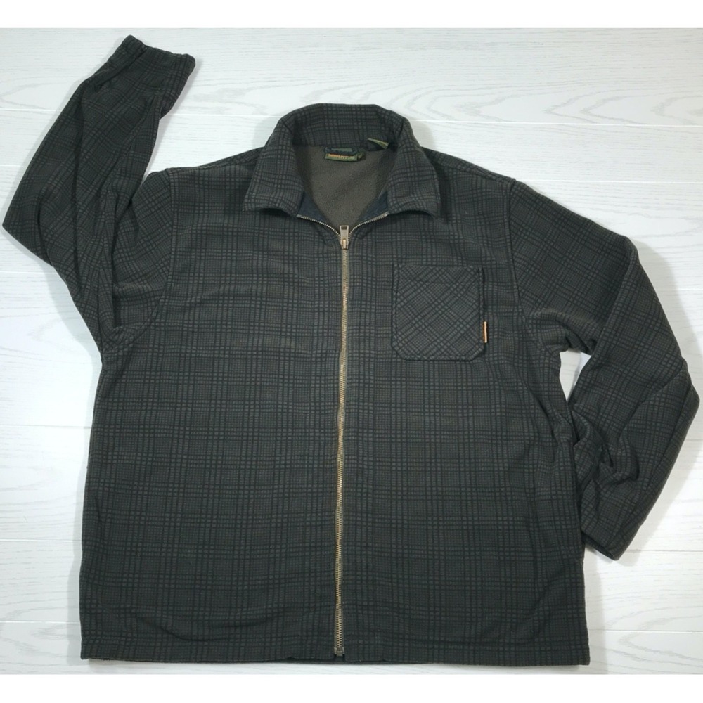 Vintage Timberland Fleece Jacket Men XL Green Plaid Full Zip Weathergear Y2K